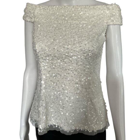 Adrianna Papell Off Shoulder All Over Sequin Blouse | Size US 2 - Picture 3 of 9
